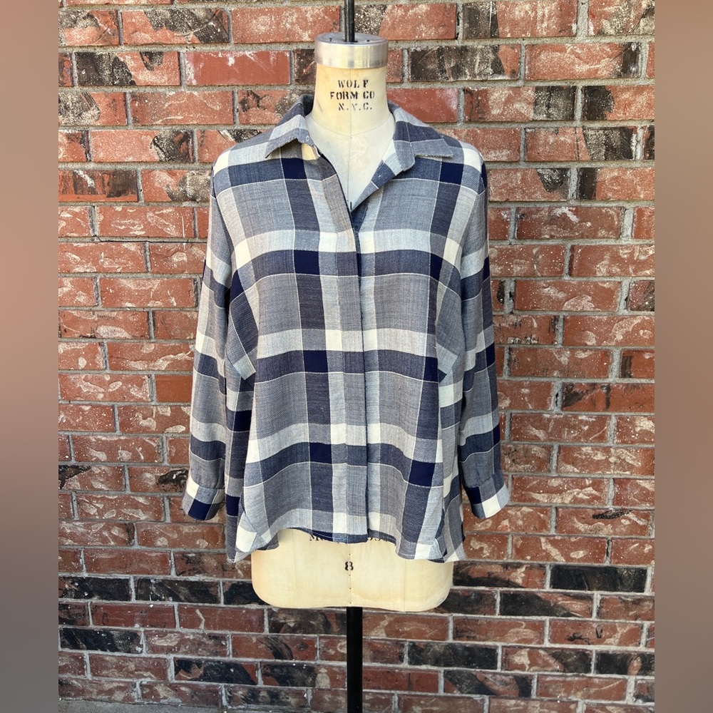 Adam Lippes 4 women’s wool blue plaid blouse